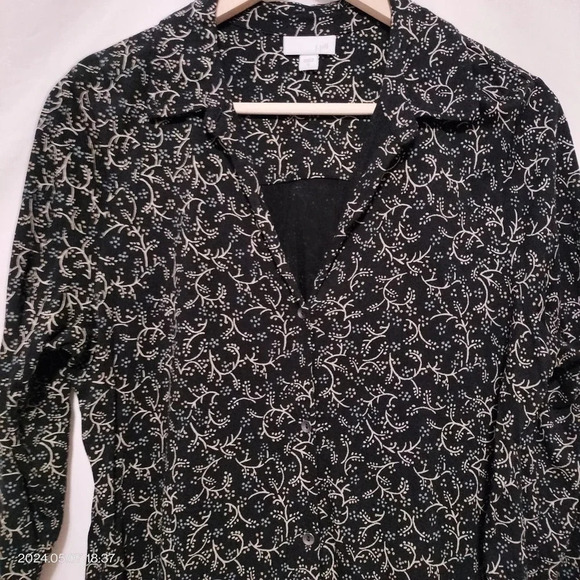 J Jill Size Medium Button Tunic Shift Dress floral pattern long sleeves - Picture 2 of 10